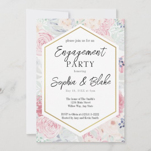 Invitation Pastel Pink & Blush Floral Engagement Party (Devant)