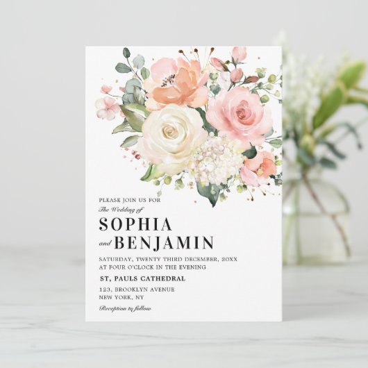 Invitation Pastel Pink Blush Rose Floral Mariage botanique (Debout devant)