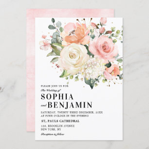 Invitation Pastel Pink Blush Rose Floral Mariage botanique