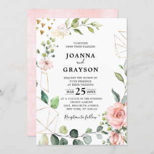 Invitation Pastel Pink Blush Rose Floral Mariage botanique