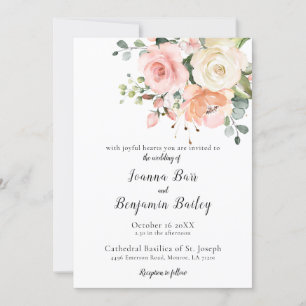 Invitation Pastel Pink Blush Rose Floral Mariage botanique