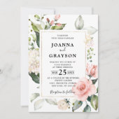 Invitation Pastel Pink Blush Rose Floral Mariage botanique (Devant)