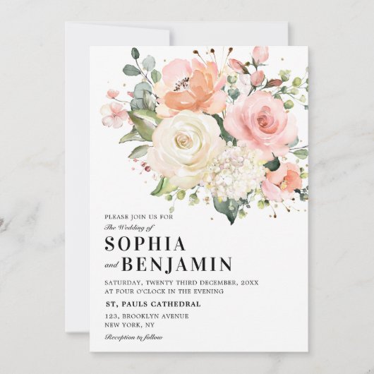 Invitation Pastel Pink Blush Rose Floral Mariage botanique (Devant)