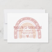 Invitation Pastel Pink Boho Arc-en-ciel Premier anniversaire (Devant)