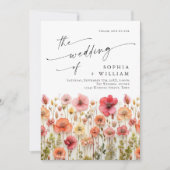 Invitation Pastel Pink Boho Fleur sauvage code QR Mariage (Devant)