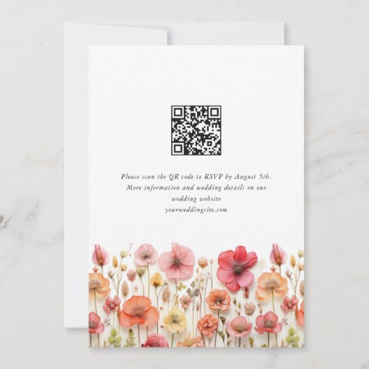 Invitation Pastel Pink Boho Fleur sauvage code QR Mariage (Dos)