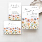 Invitation Pastel Pink Boho Fleur sauvage code QR Mariage