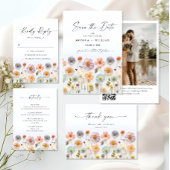 Invitation Pastel Pink Boho Fleur sauvage code QR Mariage