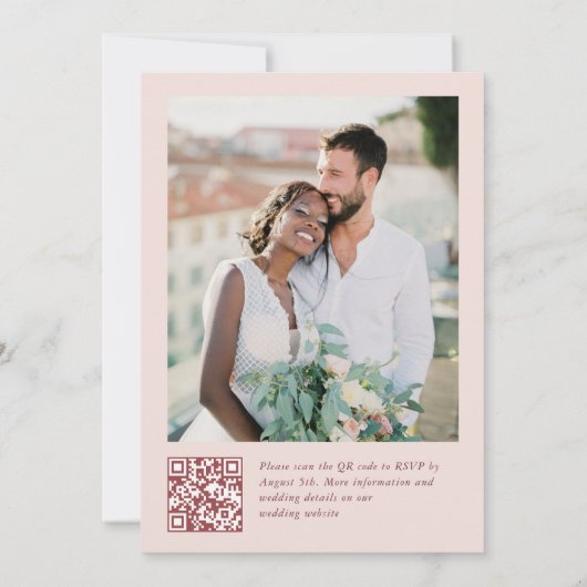 Invitation Pastel Pink Boho Fleur sauvage code QR Mariage Pho (Dos)
