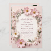 Invitation Pastel Pink Boho Fleur sauvage code QR Mariage Pho (Devant / Derrière)