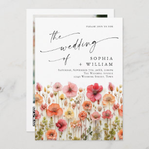 Invitation Pastel Pink Boho Fleur sauvage code QR Mariage Pho