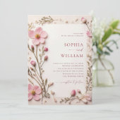 Invitation Pastel Pink Boho Fleur sauvage code QR Mariage Pho (Debout devant)