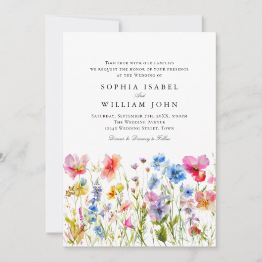 Invitation Pastel Pink Boho Fleur sauvage code QR Mariage Pho (Devant)