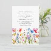 Invitation Pastel Pink Boho Fleur sauvage code QR Mariage Pho (Debout devant)