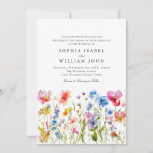 Invitation Pastel Pink Boho Fleur sauvage code QR Mariage Pho