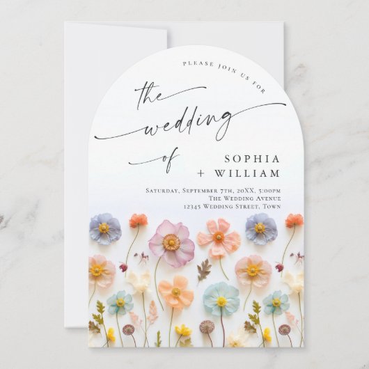 Invitation Pastel Pink Boho Fleur sauvage code QR Mariage Pho (Devant)