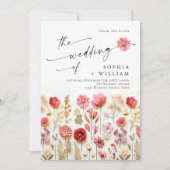 Invitation Pastel Pink Boho Fleur sauvage code QR Mariage Pho (Devant)