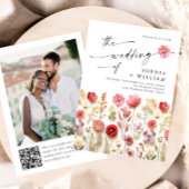 Invitation Pastel Pink Boho Fleur sauvage code QR Mariage Pho
