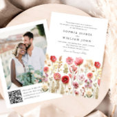 Invitation Pastel Pink Boho Fleur sauvage code QR Mariage Pho
