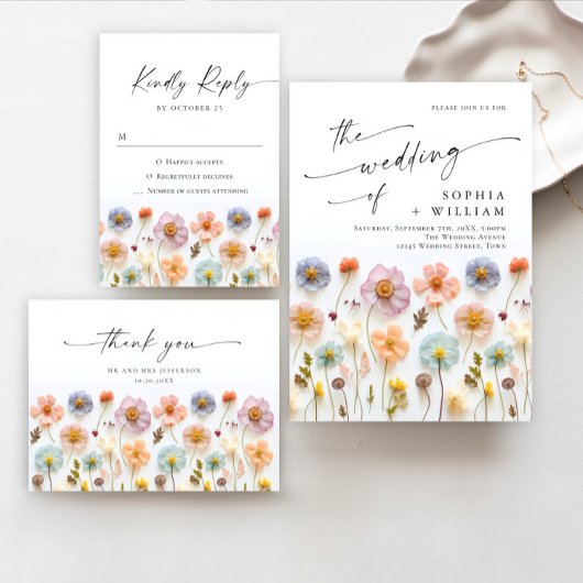 Invitation Pastel Pink Boho Fleur sauvage code QR Mariage Pho