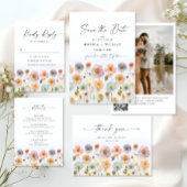 Invitation Pastel Pink Boho Fleur sauvage code QR Mariage Pho