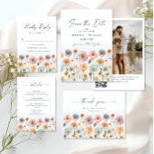 Invitation Pastel Pink Boho Fleur sauvage code QR Mariage Pho