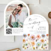 Invitation Pastel Pink Boho Fleur sauvage code QR Mariage Pho