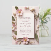 Invitation Pastel Pink Boho Fleur sauvage code QR Mariage Pho (Debout devant)