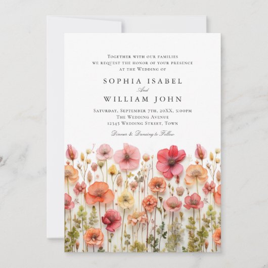 Invitation Pastel Pink Boho Fleur sauvage code QR Mariage Pho (Devant)