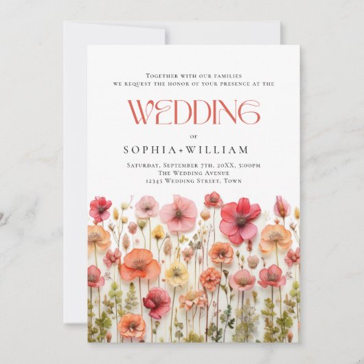 Invitation Pastel Pink Boho Fleur sauvage code QR Mariage Pho (Devant)