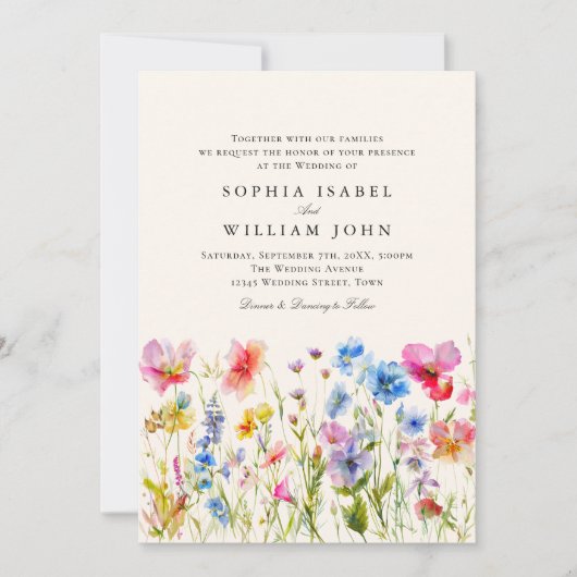 Invitation Pastel Pink Boho Fleur sauvage code QR Mariage Pho (Devant)