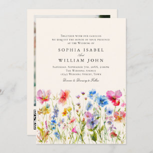 Invitation Pastel Pink Boho Fleur sauvage code QR Mariage Pho