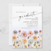 Invitation Pastel Pink Boho Fleur sauvage de la fête de gradu (Devant)