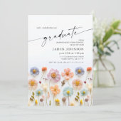 Invitation Pastel Pink Boho Fleur sauvage de la fête de gradu (Debout devant)