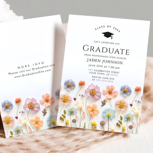 Invitation Pastel Pink Boho Fleur sauvage fête de graduation