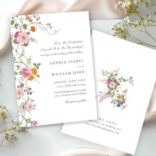 Invitation Pastel Pink Boho Floral Fleur sauvage Mariage