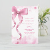 Invitation Pastel Pink Bow Baby Girl 1er anniversaire Esthéti (Debout devant)