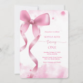 Invitation Pastel Pink Bow Baby Girl 1er anniversaire Esthéti (Devant)