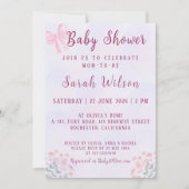 Invitation Pastel Pink Bow Floral Baby Shower (Devant)