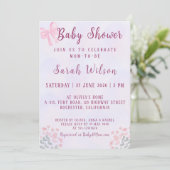 Invitation Pastel Pink Bow Floral Baby Shower (Debout devant)