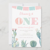 Invitation Pastel Pink Cactus 1er Anniversaire Fête (Devant)
