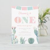 Invitation Pastel Pink Cactus 1er Anniversaire Fête (Debout devant)