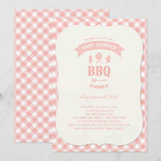 Invitation Pastel Pink Checks BBQ Chic Girl Baby shower Party