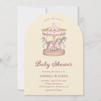 Invitation Pastel Pink Cute Carousel Girl Baby Shower Arch