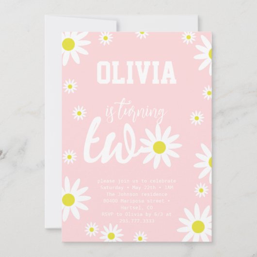 Invitation Pastel Pink Daisy 2e fête d'anniversaire Boho Blan (Devant)