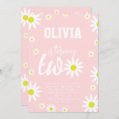 Invitation Pastel Pink Daisy 2e fête d'anniversaire Boho Blan (Devant / Derrière)