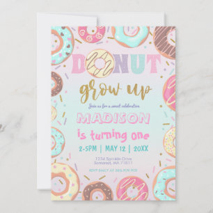 Invitation Pastel Pink Donut Anniversaire Donut Grow Up Party