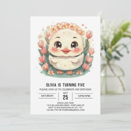 Invitation Pastel Pink Duck Anniversaire (Debout devant)