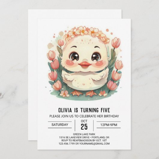 Invitation Pastel Pink Duck Anniversaire (Devant / Derrière)