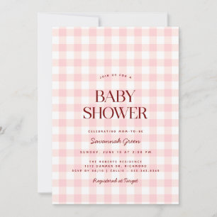 Invitation Pastel Pink En vichy Baby shower de pique-nique